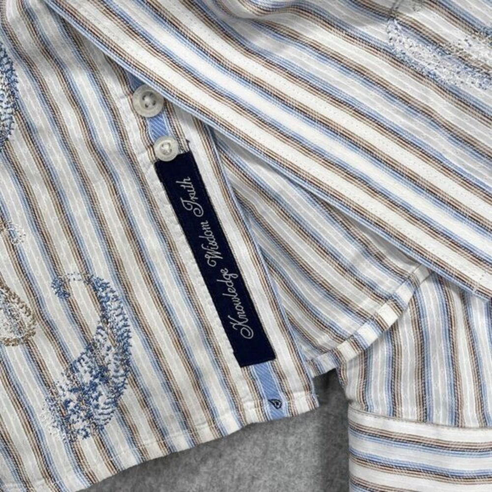 Robert Graham Shirt Mens XL‎ Paisley Striped Flip Cuff Collar Dollar Sign Eyes - Picture 15 of 15